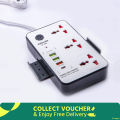 Maxline ML-804 Multiplug 3 Ways Power Socket And 4USB Port ( PD + QC 3.0 Fast Charging ) With Adjust 2 Mobile Stand 2 Yard/ 6 Feet Cable.