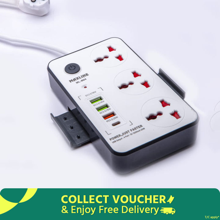 Maxline%20ML-804%20Multiplug%203%20Ways%20Power%20Socket%20And%204USB%20Port%20(%20PD%20+%20QC%203.0%20Fast%20Charging%20)%20With%20Adjust%202%20Mobile%20Stand%202%20Yard/%206%20Feet%20Cable%20-%20Image%202