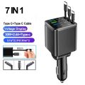 7-In-1 Retractable Car Charger with Digital Voltmeter USB+PD Port Fast Charging Cable.