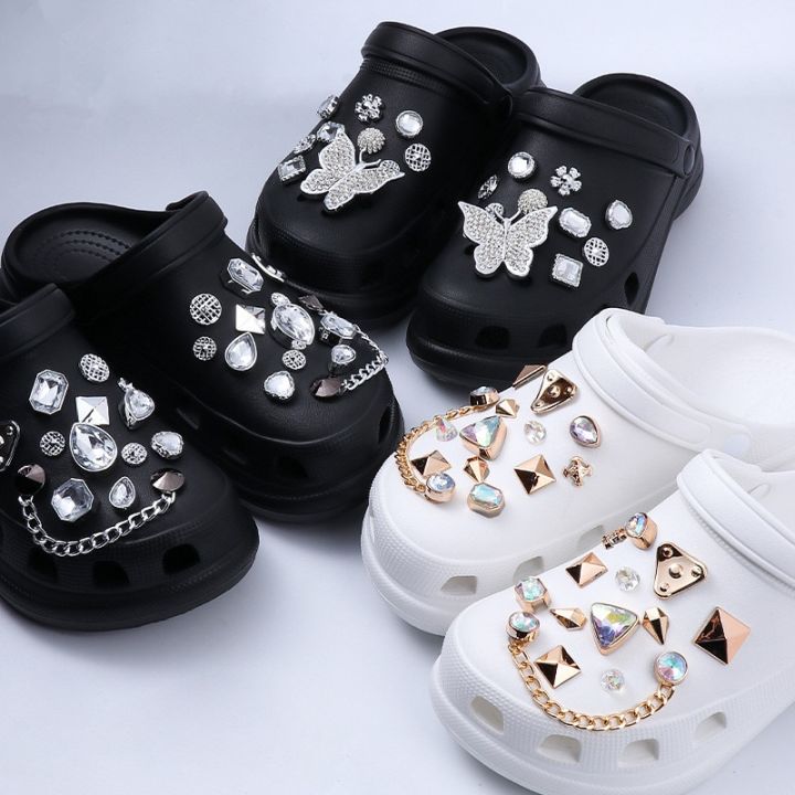 Cute Luxury Shoes Accesories Rhinestone Bling Croc Charms Metal Chain