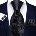 Hi-tie Design Black Solid Dot Silk Wedding Tie For Men Hanky Cufflink Gift Men Necktie Gravata Set Fashion Business Dropshipping.