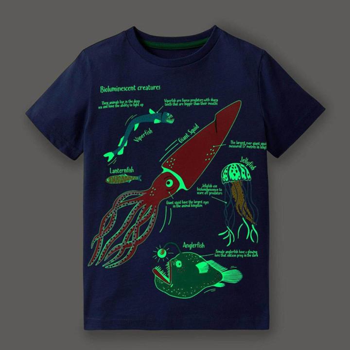 Kids Cartoon Roblox Luminous T-shirt Boy Summer Short Sleeve Glow In Dark Tops