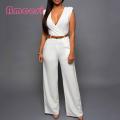 Office Jumpsuit Breathable Straight Pants with Belt Women Rompers. 