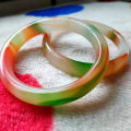 Outer Mongolian material colorful jade bracelet jade color medium wide retro women's Fu Lu Shou three-color colorful wangfu jade bracelet.