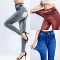 YGYEEG Sport Lady Women Denim Jeans Leggings Jeggings Streth Pants Blue Black Slim Stripe Printing Skinny Autumn Trousers. 