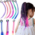 1/3/5Pcs Cute Children's Colorful Wig Hair Rope Princess Hair Band Ponytail Braid for Girls Gradient Color Fashion Accessory.