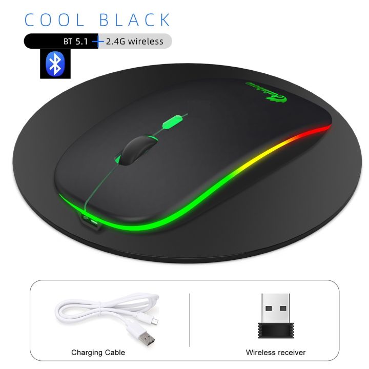 Rainbow Duel Mode Wireless Bluetooth Rechargeable Rgb Mouse - Mouse