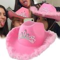 Western Cowboy Caps Pink Cowgirl Hat for Women Girl Tiara Cowgirl Hat Holiday Costume Party Hat Feather Edge Fedora Cap.