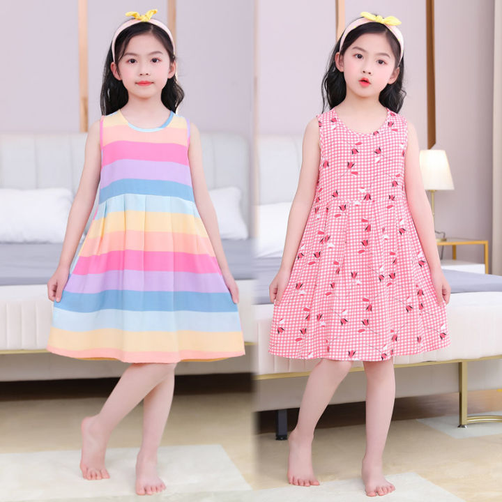 Children's and Girls' Sleeveless Cotton Silk Princess Tank Top Dress Summer Skirt