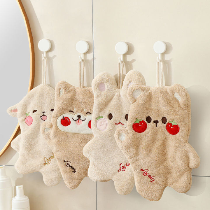 Kawaii Rabbit Shape Hand Towel Hanging Towels Cartoon Animal Absorbent Children's Hand Towels for Bathroom Kitchen Cleaning Rags