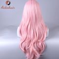 Pink wig with midsection Blonde wig Long wavy curly wig Natural synthetic Heat-resistant fiber wig for everyday party use (28 in. 