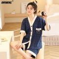 Elizabeth Duck M-5XL Women Cottton Pajama Summer Kimono Style Cardigan Sleepwear Korean Pijamas Plus Size Nightwear Shorts Pjs. 