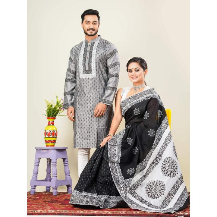 Dhupiyan Saree And Dhupiyan Panjabi Combo Couple Dress- Saree & Panjabi - Comfortable and Suitable for All Seasons and Occasions