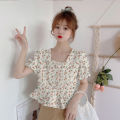 Plaid French Hot Girl Summer New T T-shirt Short Sleeve Floral Top Korean Style 2024 Chiffon Shirt Doll Collar.