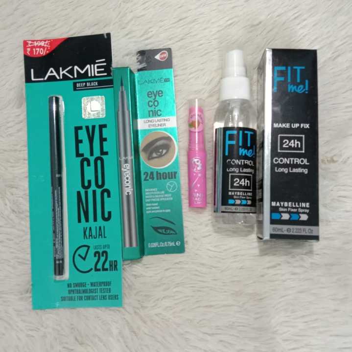 4 pis combo eyeconik kajol,,setting spray ,, eyliner,,ping magic