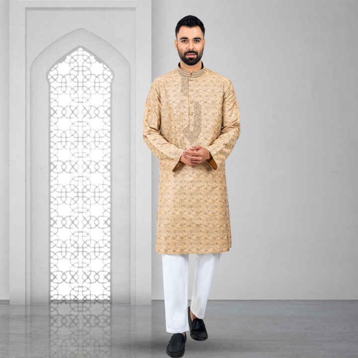 Lubnan Brown Color Indian Fabrics Regular Fit Panjabi For Men Eid Collection