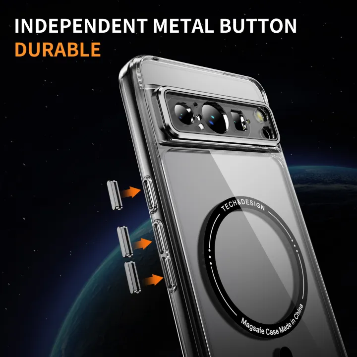 SMGSLIB%20Metal%20Button%20Transparent%20Shockproof%20Phone%20Case%20For%20Google%20Pixel%208%20Pro%20Wireless%20Magnetic%20Camera%20Lens%20Hole%20Protection%20Back%20Cover%20-%20Image%204