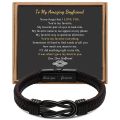2024 Wholesale Leather Bracelet Braided Bangle with Stainless Steel Clasp Family Friendship Card Statement Jewelry for Men.