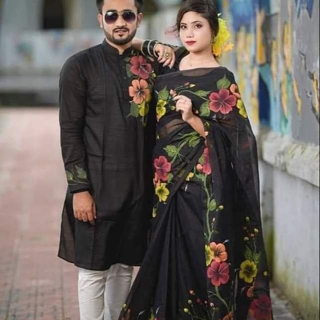 Stylish & fashionable New Matching best/Coupple Dress/For Men & Women / Saree & Panjabi/ (Combo Set))