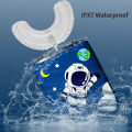 360 Degrees Smart Sonic Electric Toothbrush for Kids Silicone U-shaped Automatic Ultrasonic Tooth Brush Children Blue Light IPX7.
