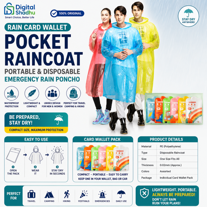 Rain Card Wallet Pocket Raincoat Portable Emergency Waterproof Disposable Rain Poncho for Men Women Unisex Travel Camping Hiking Outdoor Rain Wear