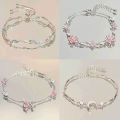 Fashion Cherry Blossom Bracelet For Women Girls Shiny Flower Bowknot Charm Bracelets Bangles Party Jewelry Accessories Gifts Qoddess.