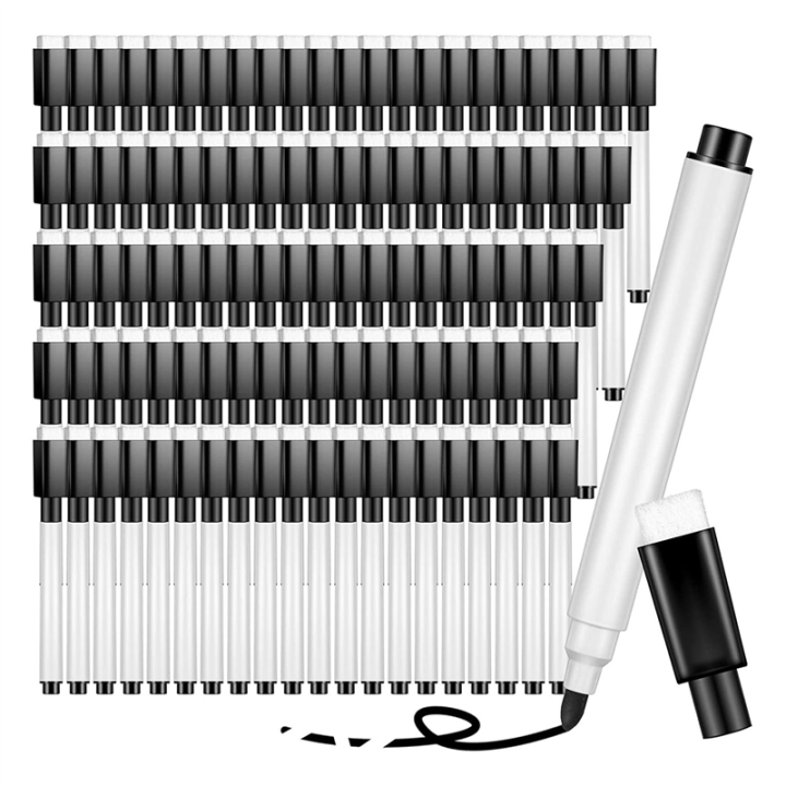 NCANRUI 100 Pieces Magnetic Dry Erase Markers Whiteboard Black Dry Erase Markers with Rubber Cap Fine Tip Dry Erase Markers