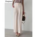 Loose Pants Women Korean Chic Summer Retro Western-style High Waist Thin All-match Straight Tube Wide-leg Trousers. 