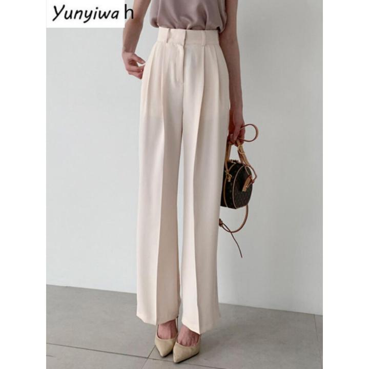 Loose Pants Women Korean Chic Summer Retro Western-style High Waist Thin All-match Straight Tube Wide-leg Trousers
