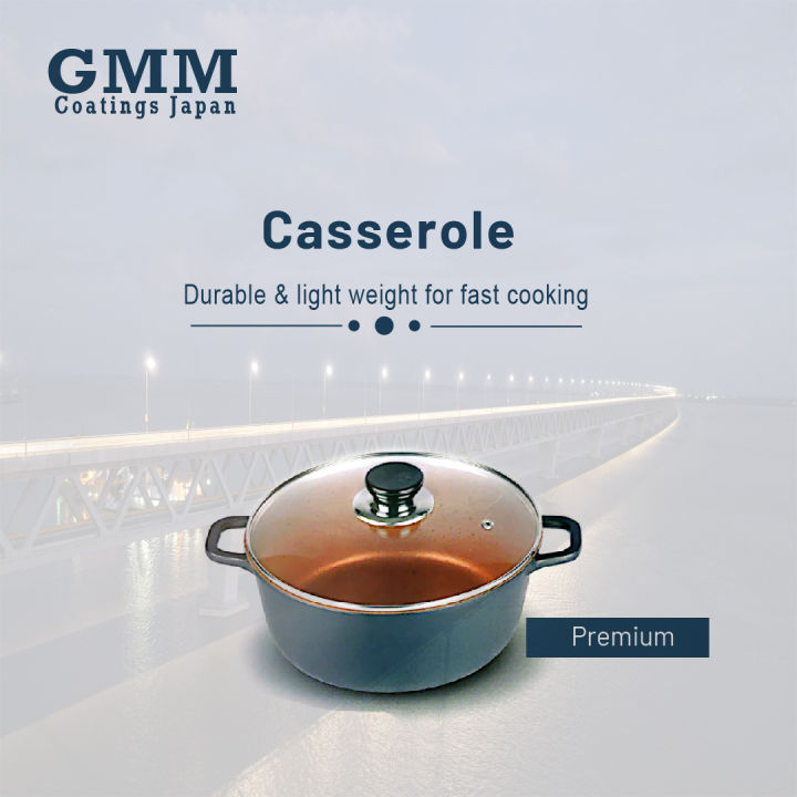 Non-Stick Premium Marble Coating Casserole (24 CM) from GMM Coatings, JAPAN (Exotic Quality with Glass Lid)