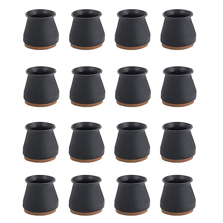 Silicone Chair Leg Caps with Felt Pads - Free Moving Table Leg Covers, 16Pcs Stool Leg Protectors Prevent Noise Black