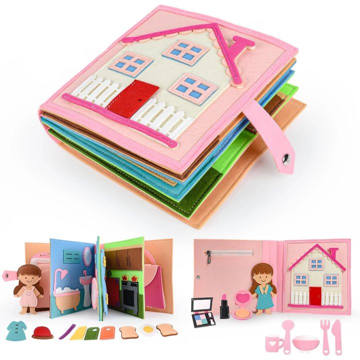 Montessori Busy Book Felt Quiet Book For 1-6 Years Early Learning Life Skills Toys With Pictures And Simulated House Games Vnce Lncei