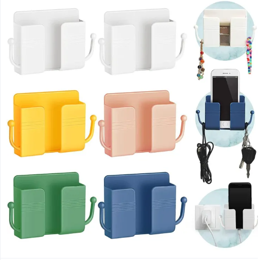 4 Pcs White Wall Mounted Self-adhesive Trash Bags Storage Rack Film Wrap Organizer Holder