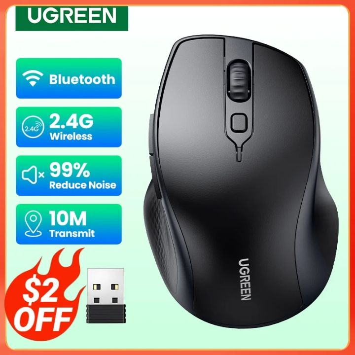 UGREEN Wireless Mouse Bluetooth 5.0 Ergonomic 4000 DPI 6 Mute Buttons For MacBook Computer Tablet Laptop PC 2.4G Mice Mouse