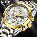 LIGE Men Watch Top Brand Original Sports Quartz Mens Watches Full Steel Waterproof Chronograph Wristwatch Men Relogio Masculino 8912. 