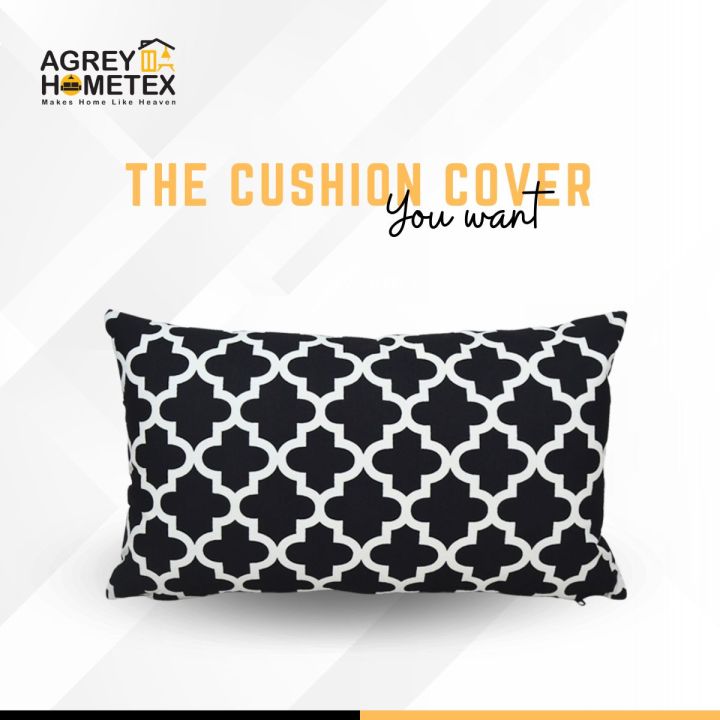 Cushion Cover, Black & White (20"x12"), Only Cover, 1 Pcs