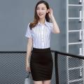 White Shirt Women's Professional Slim Fit Black and White Striped Overalls Formal WearolLarge Size White Shirt Summer. 