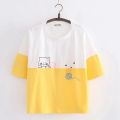 Cartoon Kitty Print Short Sleeve For Women Jersey Fabric. 