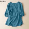 ZANZEA Women Short Sleeve V Neck Top Casual Loose Shirt Tee Solid Cotton Blouse #2.