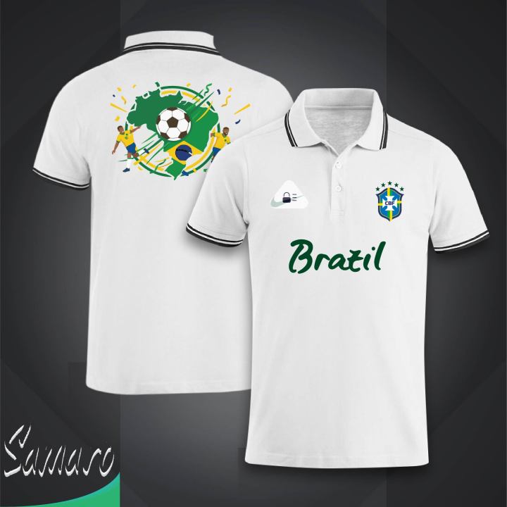 Brazil Short Sleeve Collar Polo Football Jersey For Men - Half Sleeve Collar Polo Brazil t shirt - Brazil Fan Jersey