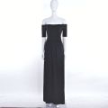 Women Sexy Slash Neck Maxi Dress Solid Color High Slit Formal Party Dress Fashion Slim Summer Dress Vestido De Mulher.