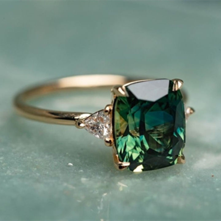 【In-Demand Item】 Elegant Square Ring for Women Fashion Color Inlaid Green Zircon Wedding Rings Bridal Engagement Jewelry
