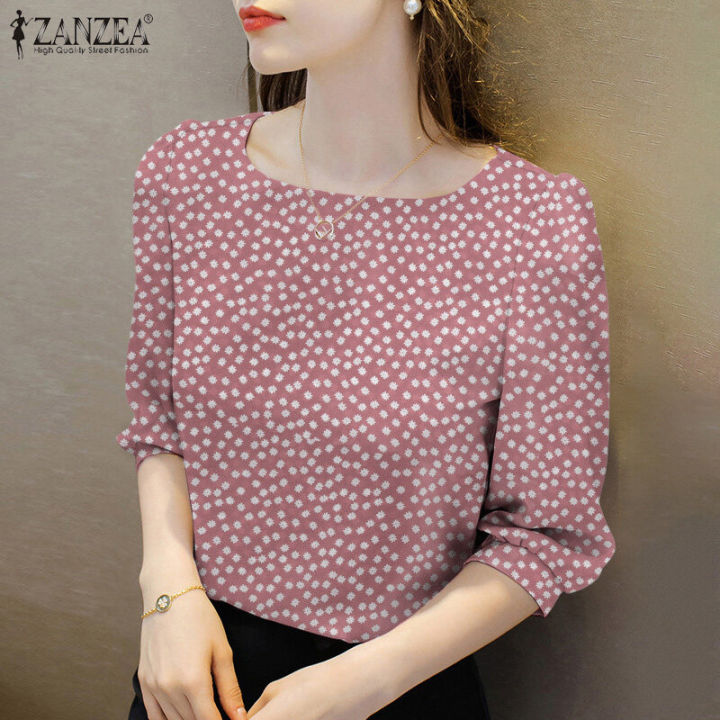 ZANZEA Women Business Casual Floral Printed Tops Office OL Workwear Square Neck T-Shirt #11