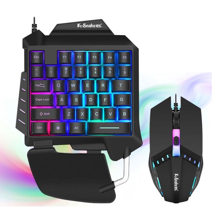 One-Handed Keyboard RGB Gaming Mouse + Gaming Keyboard Kit 35 Keys LED Left Hand Mini Keypad For Mobile Game