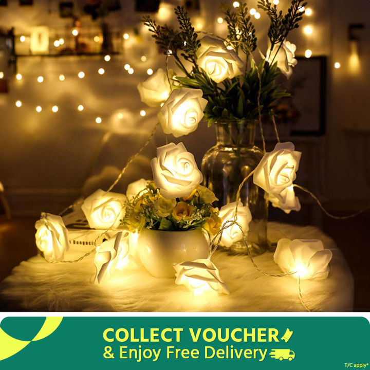 Decorative party fairy light warm white Artificial Soft fashionable White rose fairy led lights for decoration, party light