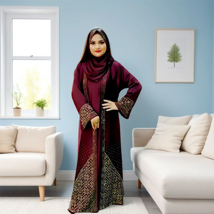 Premium Quality Stone Koti Burkha with Matching Hijab - Made of Dubai Cherry Fabric