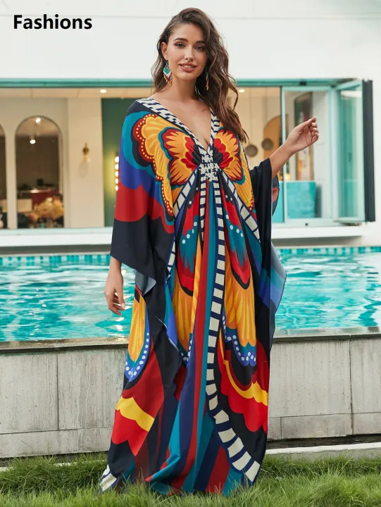Fashions%20Plus%20Size%20Kaftan%20Dresses%20for%20Women%20Print%20Beach%20Bikini%20Swimsuit%20Caftan%20mumu%20Dress%20Batwing%20Sleeve%20Cover%20Up%20-%20Image%203