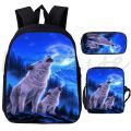 Cool Wolf Print Backpack School Bags Fashion Bookbag For Teenage Boys Girl 3Pcs School Backpacks Shoulder Bag Pencil Bag Mochila.