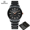 NAVIFORCE 8029 New Luxury Men Watches Casual Luminous Date Clock Stainless Steel Male Quartz Wristwatches-Black. 