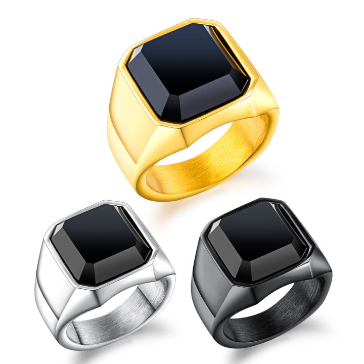 Cincin Batu Kaca Trendy Stainless Steel Ring Perhiasan Cincin Gold 17MM WIdth Simple Wide Version Inlaid Glass Stone Rings